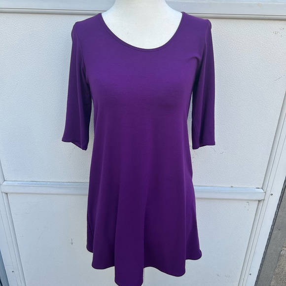Eileen Fisher Tunic Top Sz PP/2 Purple Half Sleeve Swing Top Casual Minimalist - Picture 7 of 10
